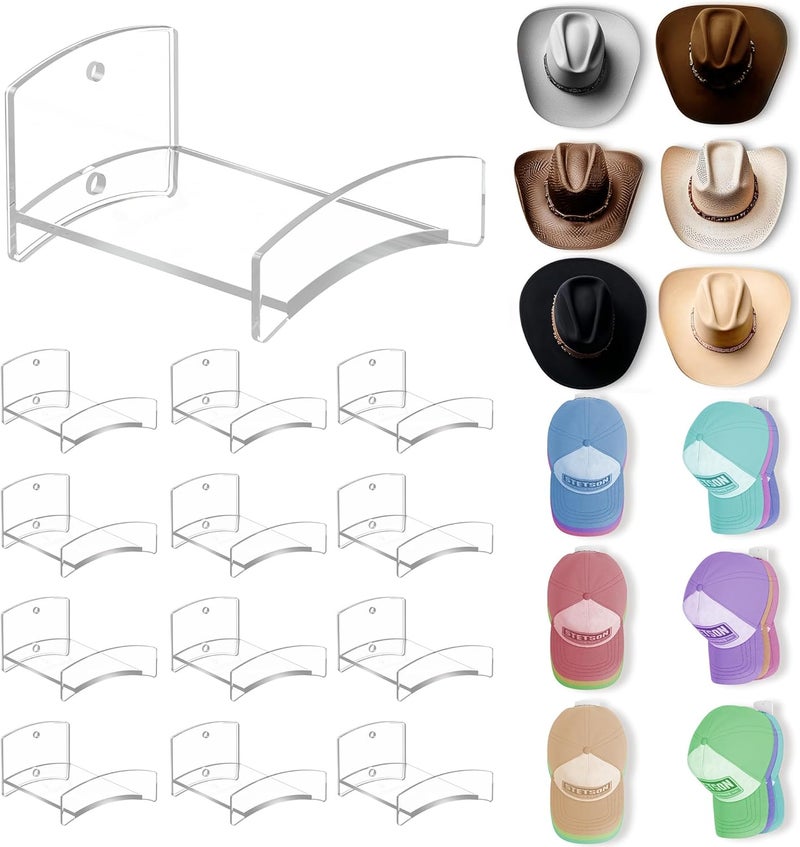 TimDonki Cowboy Hat Rack(12Pack) - Wide Brimmed Organizer - Strong Adhesive Cowboy Holder - 2.2Inch Hooks for Walls - 2 Mounting Option Holder - Hangers for Doors and Closets - Clear - Image 1
